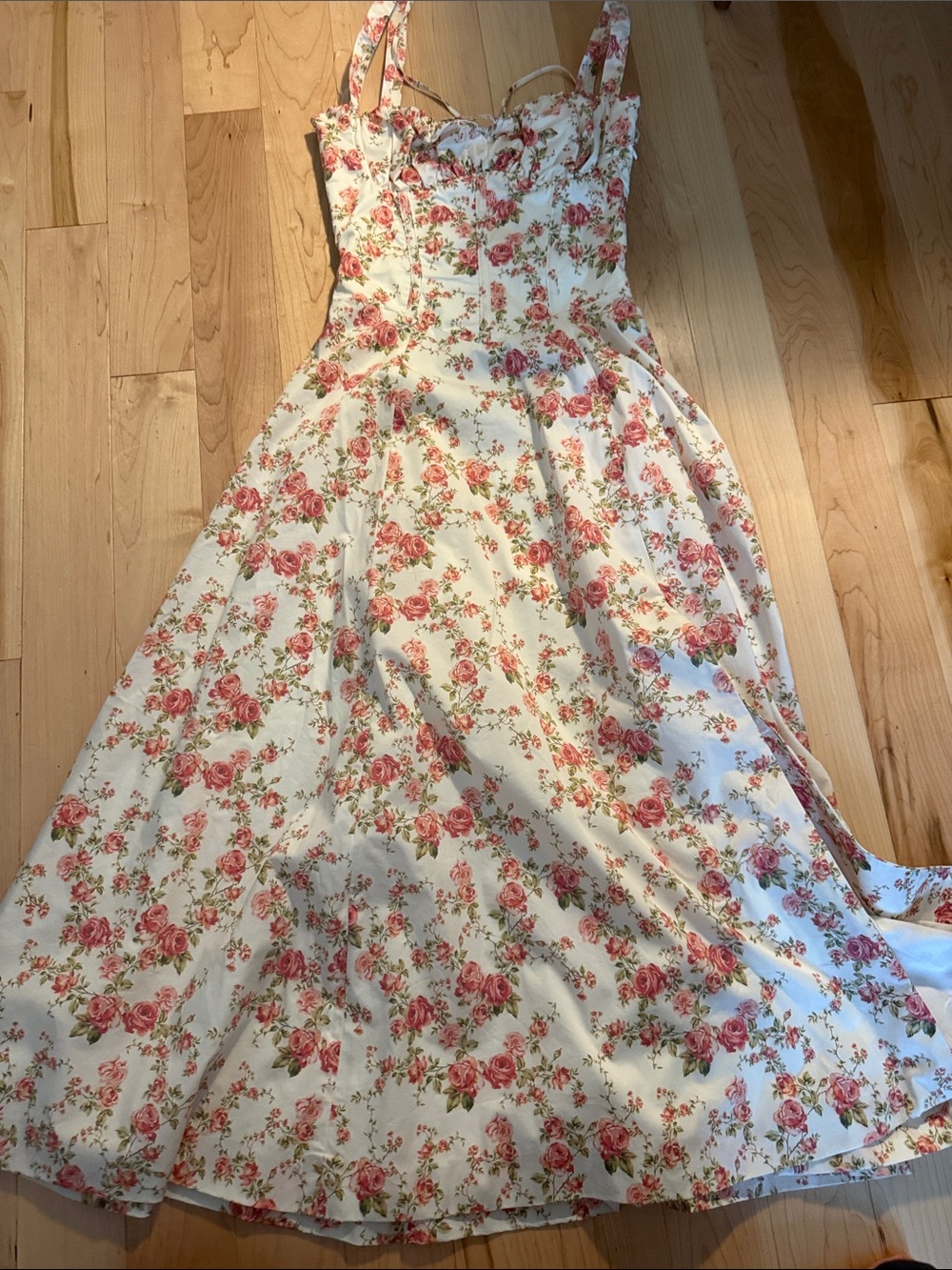 House of CB Floral Spaghetti-Strap Maxi Dress in Cream and Pink